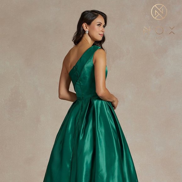 NEW LONG ONE SHOULDER A-LINE SILHOUETTE SLEEVELESS DRESS WITH ZIP BACK NX JE931 - Picture 6 of 8